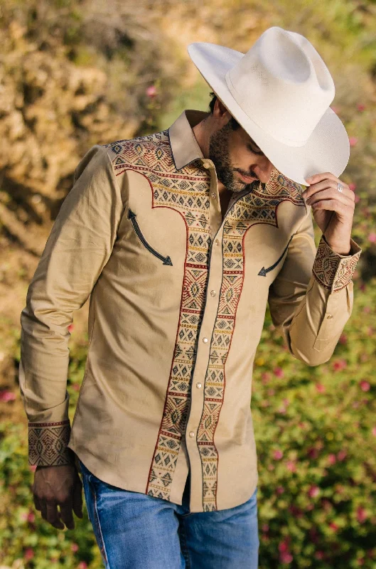 Men's Polo Shirts for Sports and Casual WearMens Modern Fit Stretch Multi-Color Aztec Embroidery Shirt