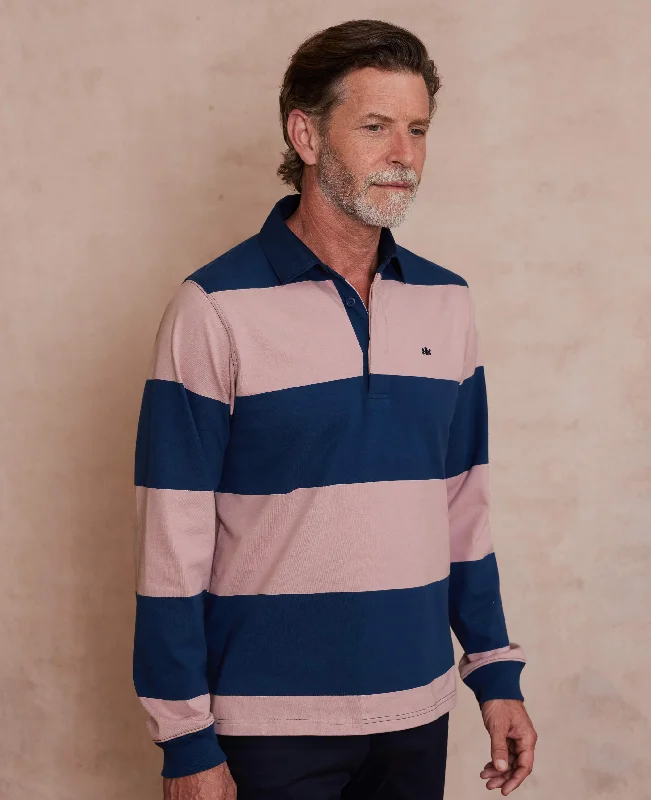 Men's Hawaiian Print Shirts for Luau PartiesNavy Pink Stripe Heavyweight Cotton Jersey Rugby Shirt Men's Hawaiian Print Shirts for Luau PartiesNavy Pink Stripe Heavyweight Cotton Jersey Rugby Shirt