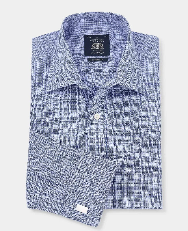 Breathable Men's Linen ShirtsBlue Prince Of Wales Check Classic Fit Formal Shirt - Double Cuff