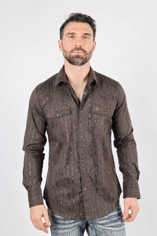 Men's Pattern Mixing Shirts for Creative StyleMens Modern Fit Stretch Lurex Western Long Sleeve Shirt