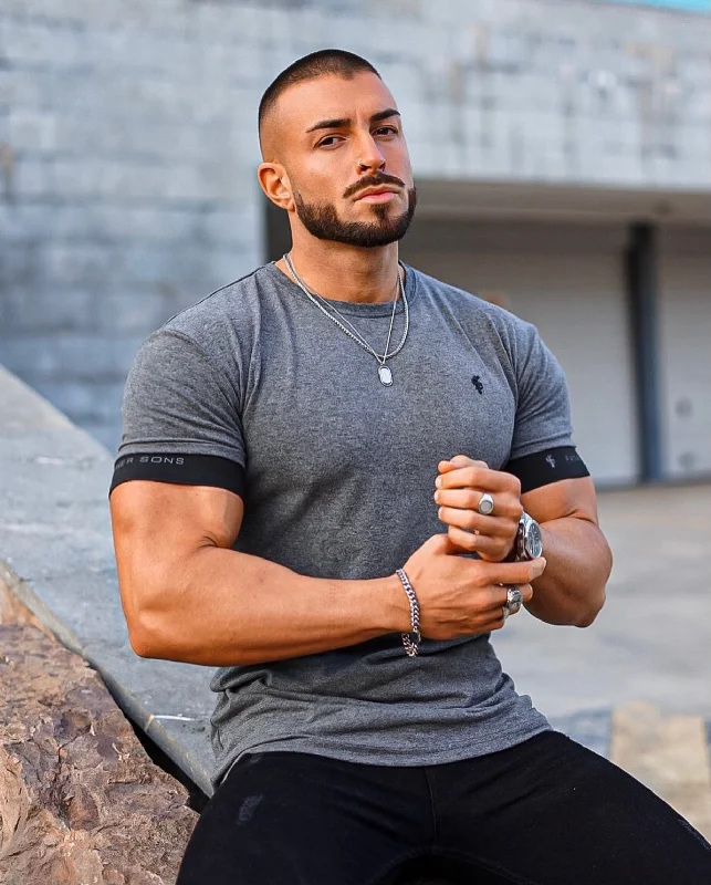 Men's Collared Shirts for Formal OccasionsFather Sons Classic Dark Grey Crew T Shirt with FS Elastic Sleeve Branding - FSH637