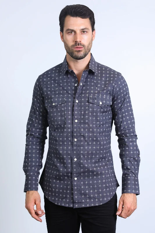 Men's Performance Shirts for Active LifestylesMens Western Modern Fit Cotton/Spandex Long Sleeve Charcoal Shirt with Snaps Men's Performance Shirts for Active LifestylesMens Western Modern Fit Cotton/Spandex Long Sleeve Charcoal Shirt with Snaps