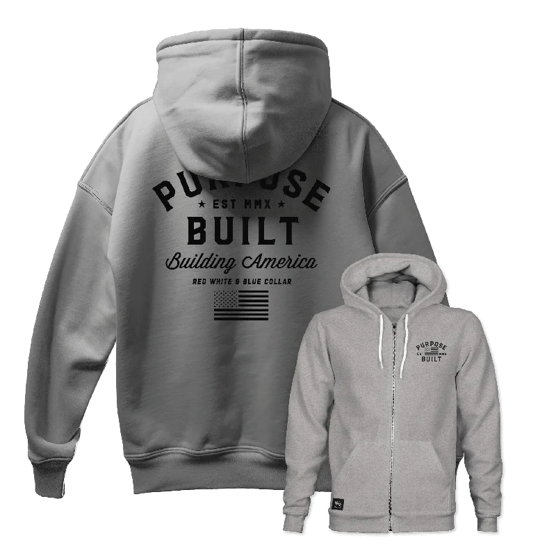 Men's Hoodies with Hidden Pockets for PhonesGameday Zip-Up Freedom Hoodie -  Raider Grey