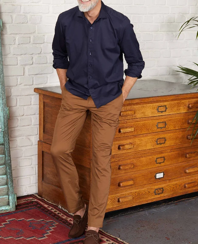 Men's Solid-Colored Shirts for VersatilityNavy Twill Slim Fit Shirt in Shorter Length