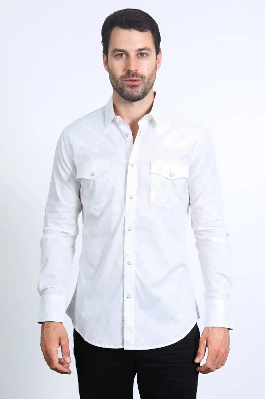 Men's Hunting Shirts for Camouflage and ComfortMens Western Modern Fit Cotton/Spandex Long Sleeve White Shirt with Snaps Men's Hunting Shirts for Camouflage and ComfortMens Western Modern Fit Cotton/Spandex Long Sleeve White Shirt with Snaps