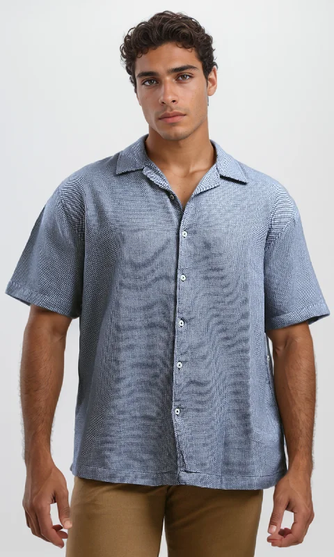 Men's Travel Shirts for Easy PackingO192120 Relaxed Fit Elbow Sleeves Navy Shirt