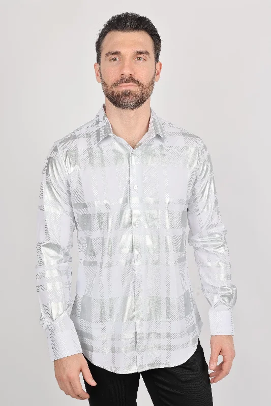 Men's Camouflage Shirts for an Outdoor AppealMens Modern Fit Stretch Foiled White Long Sleeve Shirt Men's Camouflage Shirts for an Outdoor AppealMens Modern Fit Stretch Foiled White Long Sleeve Shirt