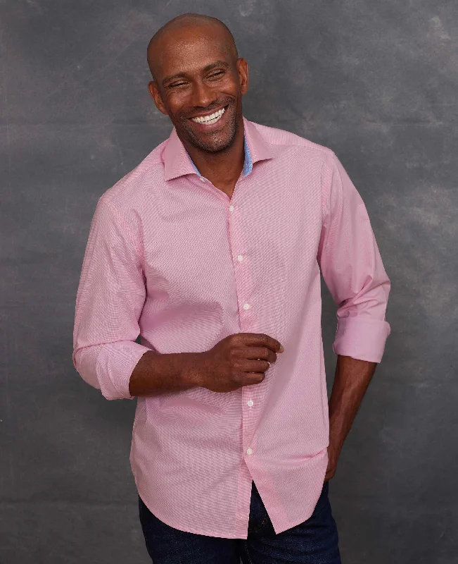 Lightweight Men's Poplin ShirtsPink Cotton Dobby Slim Fit Smart-Casual Shirt - Single Cuff