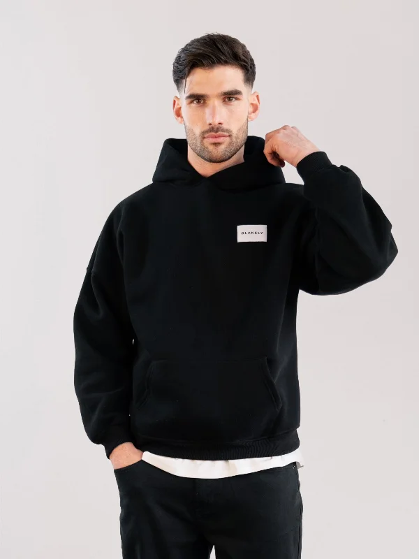 Men's Hoodies with Military InfluenceLabel Relaxed Hoodie - Black
