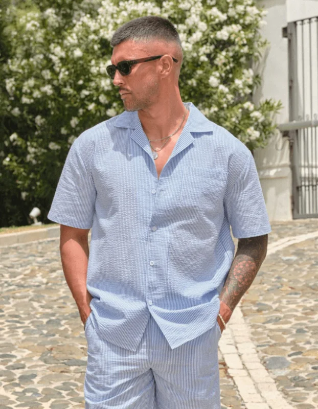 Men's Relaxed-Fit Shirts for Casual ComfortBlue Striped Seersucker S/S Shirt