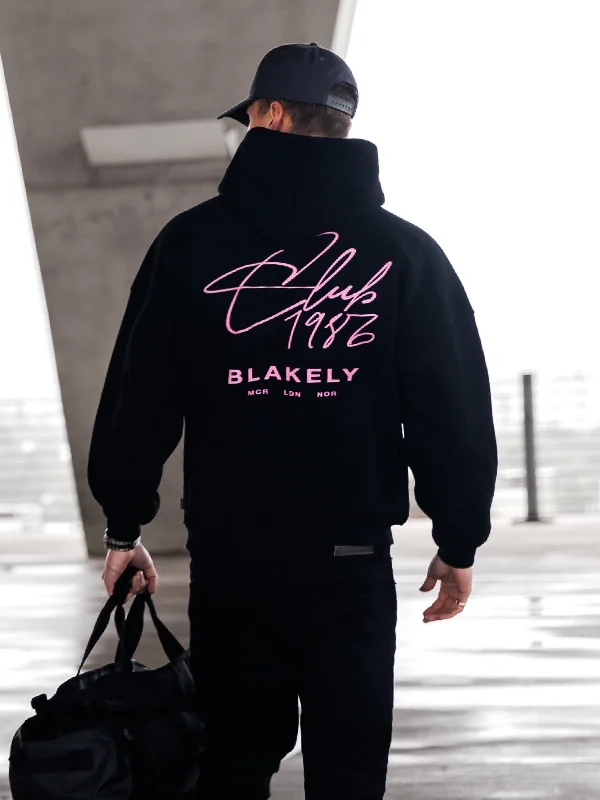 Men's Hoodies with Asymmetric ZippersClub Relaxed Hoodie - Black & Pink