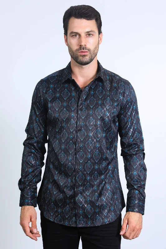 Men's Cowboy Shirts for Western StyleMens Modern Fit Stretch Foil Fashion Black/Black Shirt Men's Cowboy Shirts for Western StyleMens Modern Fit Stretch Foil Fashion Black/Black Shirt