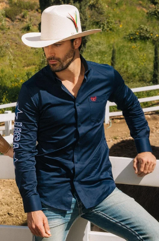 Durable Men's Work ShirtsMens Cotton Modern Fit Stretch USA Embroidery Shirt