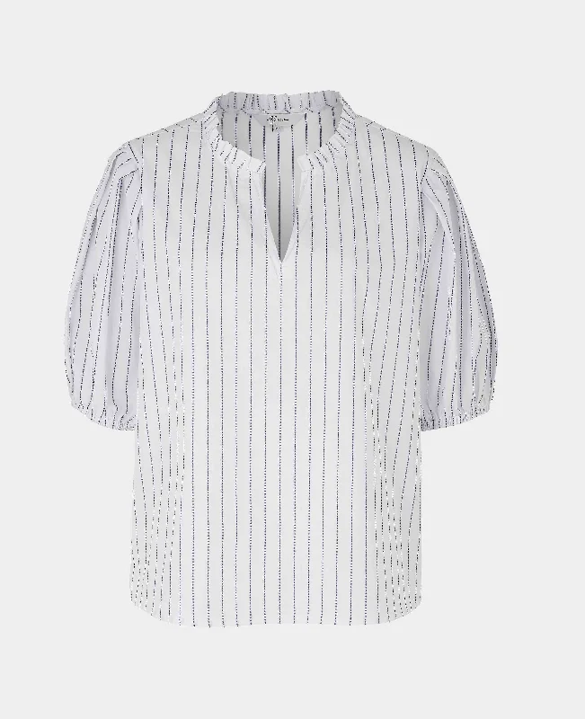 Men's Easy-Care Shirts for Busy LifestylesWhite Blue Stripe Frill Trim Short Sleeve Women's Shirt Men's Easy-Care Shirts for Busy LifestylesWhite Blue Stripe Frill Trim Short Sleeve Women's Shirt