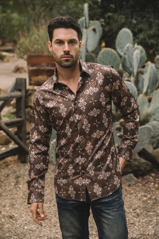 Men's Luxury Shirts for High-End FashionMens Modern Fit Stretch Foil Fashion Brown Shirt Men's Luxury Shirts for High-End FashionMens Modern Fit Stretch Foil Fashion Brown Shirt