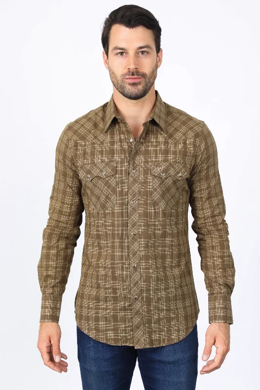 Men's Bamboo Fiber Shirts for Softness and BreathabilityMens Western Checkered Light Brown Long Sleeve Shirts Men's Bamboo Fiber Shirts for Softness and BreathabilityMens Western Checkered Light Brown Long Sleeve Shirts