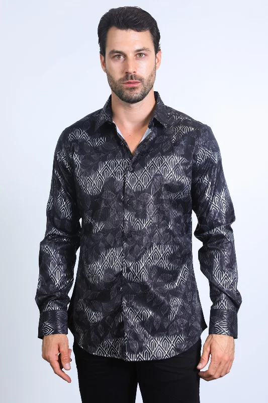 Men's Bamboo Fiber Shirts for Softness and BreathabilityMens Modern Fit Stretch Foil Fashion Black/Charcoal Shirt Men's Bamboo Fiber Shirts for Softness and BreathabilityMens Modern Fit Stretch Foil Fashion Black/Charcoal Shirt