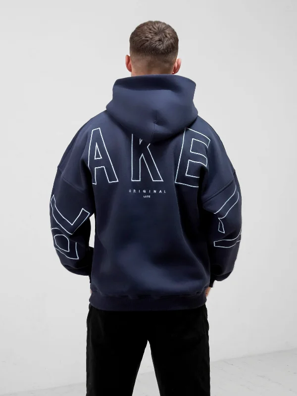 Men's Hoodies with Contrast StitchingEmbroidered Idris Oversized Hoodie - Blue