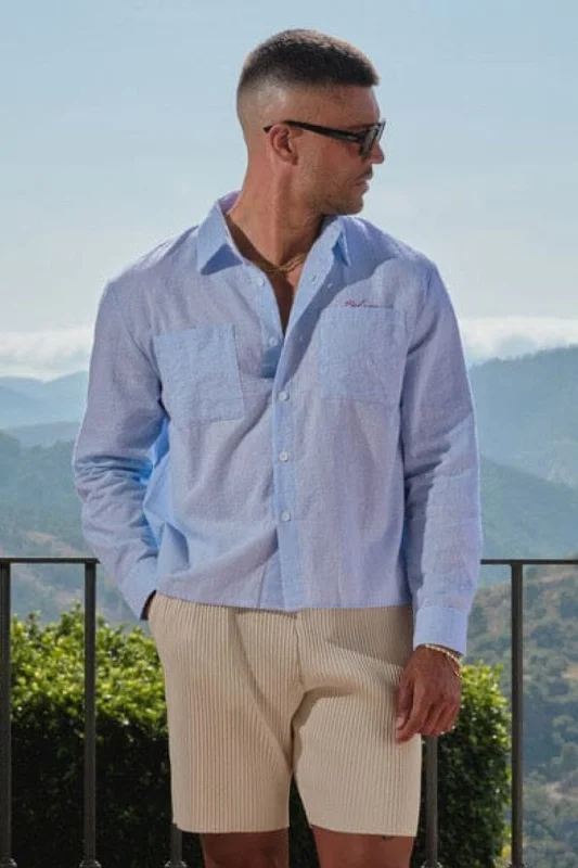 Men's Monochrome Shirts for a Minimalist VibeLight Blue Stripe Cropped L/S Shirt