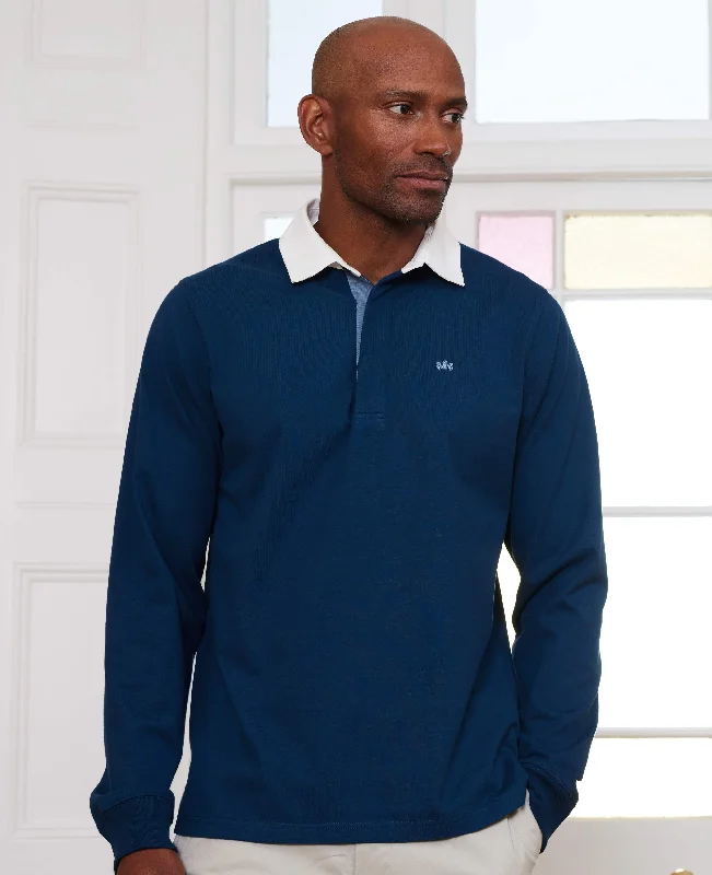Men's Tennis Shirts for Court ComfortBlue Heavyweight Cotton Jersey Rugby Shirt