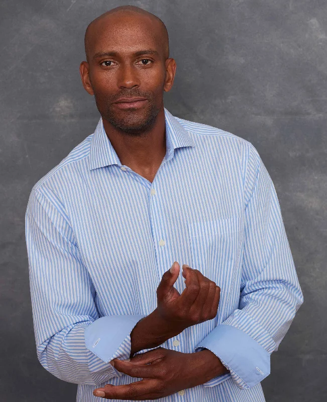 Men's French-Cuff Shirts for a Sophisticated EdgeBlue Cotton Bengal Stripe Classic Fit Smart-Casual Shirt - Single Cuff