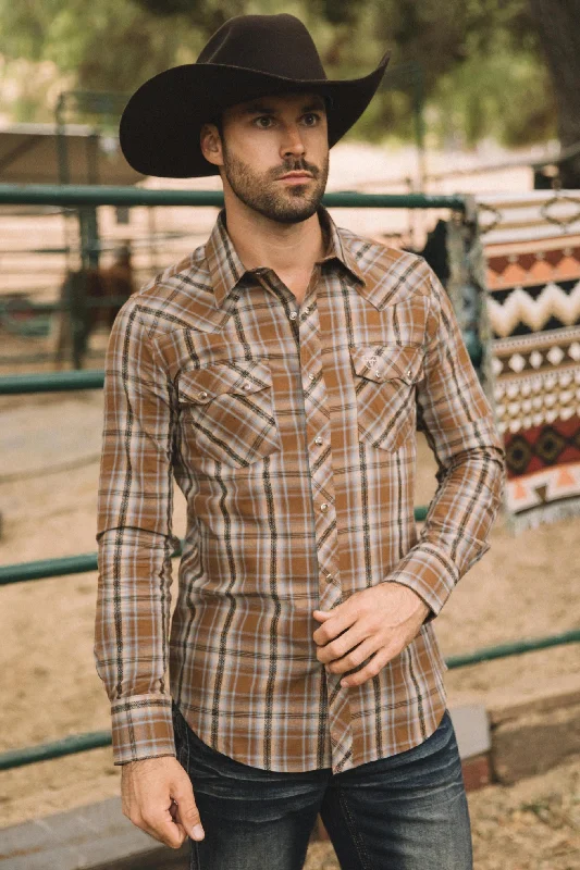 Men's Layering Shirts for Seasonal TransitionsMens Western Checkered Camel Long Sleeve Shirts Men's Layering Shirts for Seasonal TransitionsMens Western Checkered Camel Long Sleeve Shirts