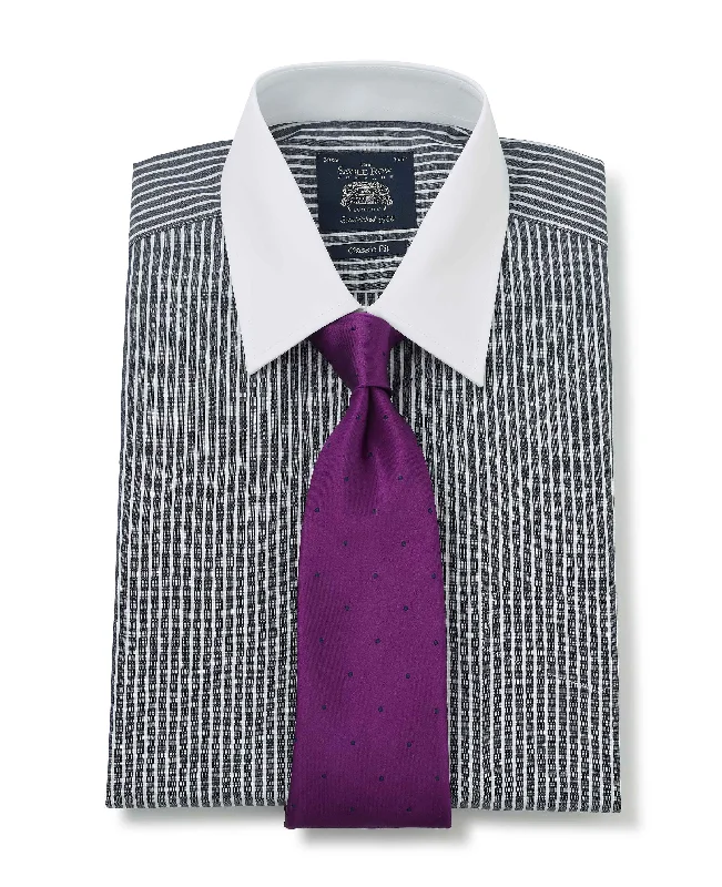 Men's Luxury Shirts for High-End FashionBlack White Stripe Classic Fit Formal Shirt With White Collar & Cuffs - Double Cuff Men's Luxury Shirts for High-End FashionBlack White Stripe Classic Fit Formal Shirt With White Collar & Cuffs - Double Cuff