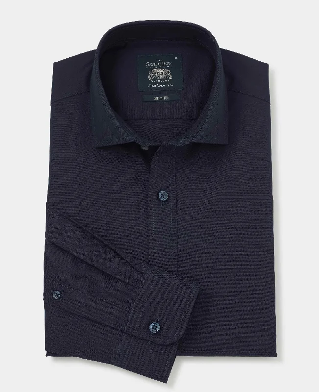 Men's Patterned Dress Casual Shirts for Smart-Casual EventsNavy Twill Slim Fit Smart Casual Shirt - Single Cuff Men's Patterned Dress Casual Shirts for Smart-Casual EventsNavy Twill Slim Fit Smart Casual Shirt - Single Cuff