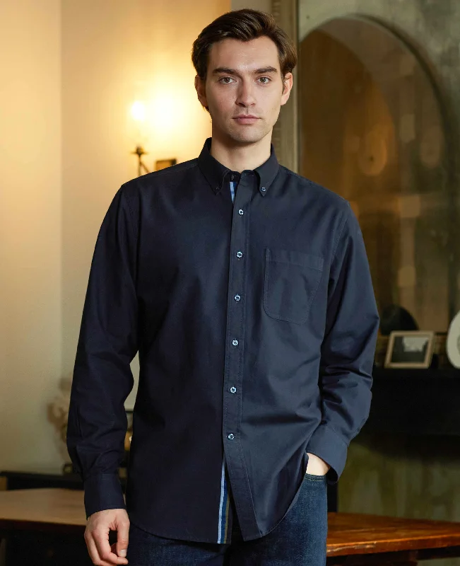 Men's Henley T-Shirts for a Casual TwistNavy Classic Fit Button-Down Oxford Shirt - Stripe Contrast Detail Men's Henley T-Shirts for a Casual TwistNavy Classic Fit Button-Down Oxford Shirt - Stripe Contrast Detail