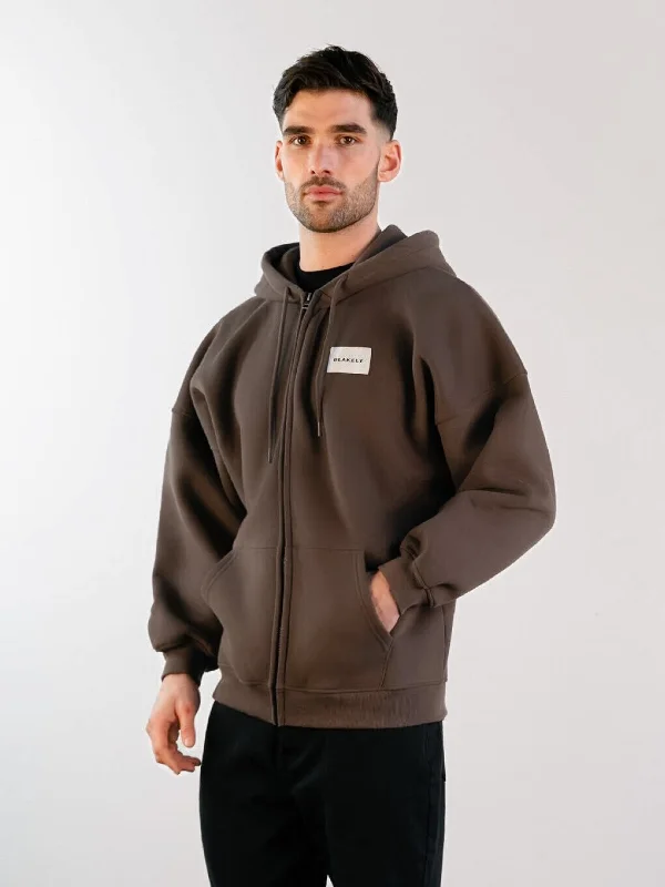 Men's Hoodies with Sublimated GraphicsLabel Relaxed Full Zip Hoodie - Slate Brown
