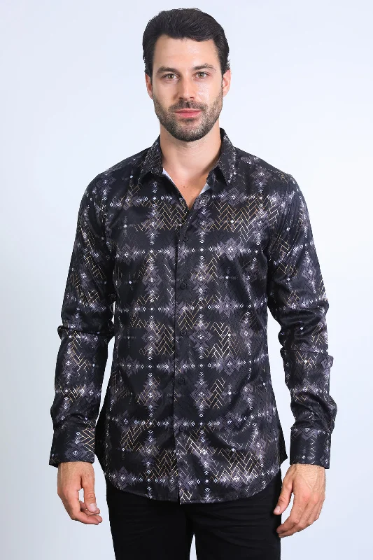 Men's Performance Fabric Shirts for All-Day ComfortMens Modern Fit Stretch Foil Fashion Black Shirt Men's Performance Fabric Shirts for All-Day ComfortMens Modern Fit Stretch Foil Fashion Black Shirt