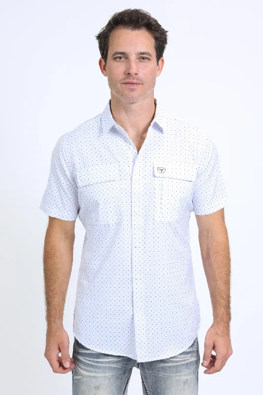 Men's Moisture-Wicking Shirts for All-Day ComfortMens Performance Western Short Sleeve Aztec Print White Shirt