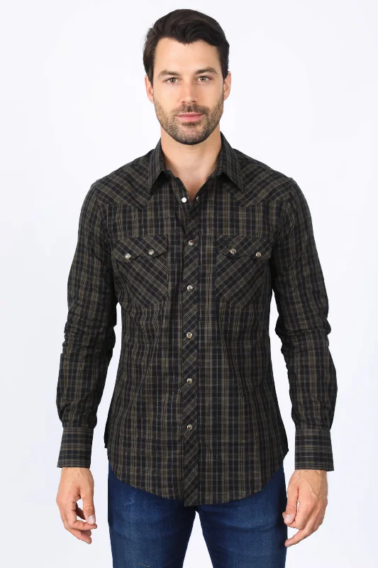 Men's Patterned Dress Casual Shirts for Smart-Casual EventsMens Western Checkered Black Long Sleeve Shirts Men's Patterned Dress Casual Shirts for Smart-Casual EventsMens Western Checkered Black Long Sleeve Shirts