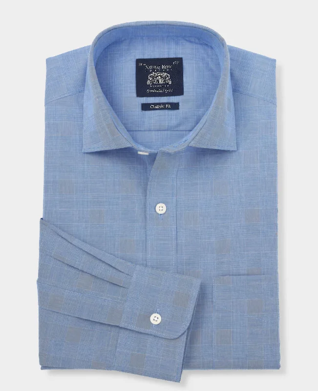 Men's Casual Friday Shirts for Relaxed Office DaysNavy Cotton Prince of Wales Check Classic Fit Formal Shirt - Single Cuff Men's Casual Friday Shirts for Relaxed Office DaysNavy Cotton Prince of Wales Check Classic Fit Formal Shirt - Single Cuff