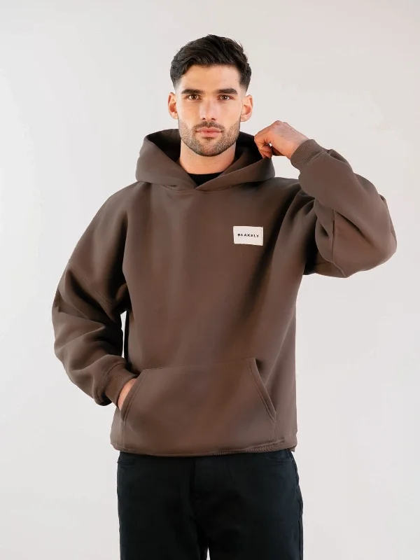 Men's Hoodies with Reinforced CuffsLabel Relaxed Hoodie - Slate Brown