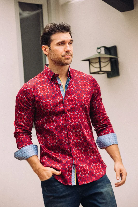 Men's Floral Print Shirts for Spring and SummerSmall Print Satin Cotton/Spandex Long Sleeve Shirt Men's Floral Print Shirts for Spring and SummerSmall Print Satin Cotton/Spandex Long Sleeve Shirt
