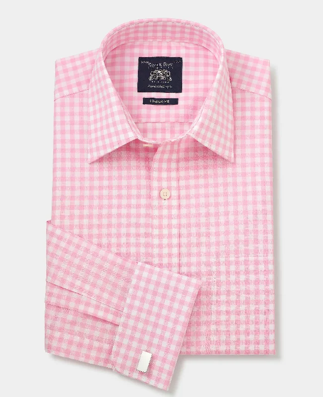 Men's Cufflink-Ready Shirts for Formal EventsPink White Check Classic Fit Shirt - Double Cuff Men's Cufflink-Ready Shirts for Formal EventsPink White Check Classic Fit Shirt - Double Cuff