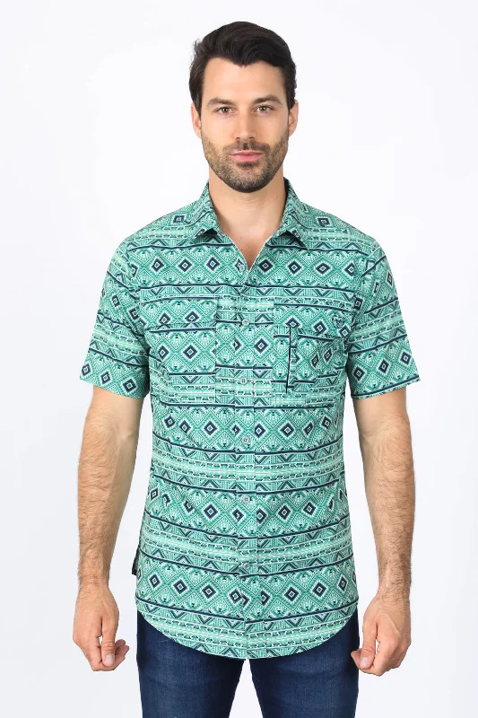 Men's Vintage T-Shirts for a Retro VibeMens Performance Classic Fit Western Short Sleeve Aztec Print Sage Shirt Men's Vintage T-Shirts for a Retro VibeMens Performance Classic Fit Western Short Sleeve Aztec Print Sage Shirt