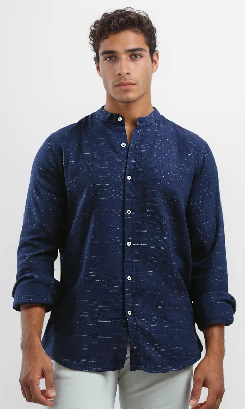 Men's Sleeveless Shirts for Summer ComfortO192126 Mandarin Collar Casual Shirt Long Sleeves - Heather Navy