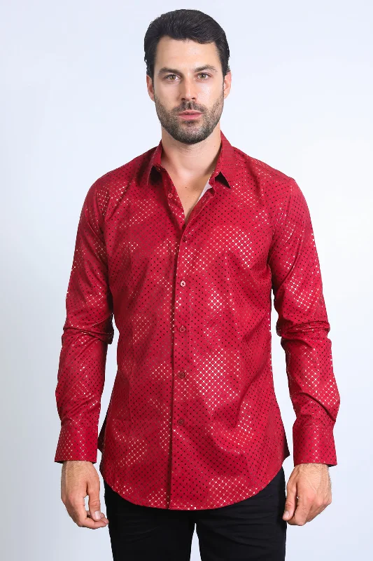 Men's Thermal Shirts for Winter WarmthMens Modern Fit Stretch Foil Fashion Red Shirt Men's Thermal Shirts for Winter WarmthMens Modern Fit Stretch Foil Fashion Red Shirt