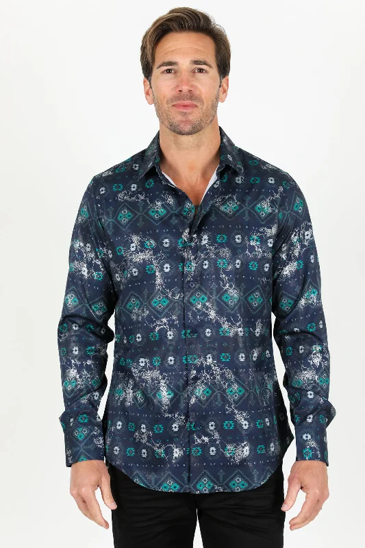 Men's Regular-Fit Shirts for a Classic FitMens Modern Fit Stretch Foiled Shirt - Navy Men's Regular-Fit Shirts for a Classic FitMens Modern Fit Stretch Foiled Shirt - Navy