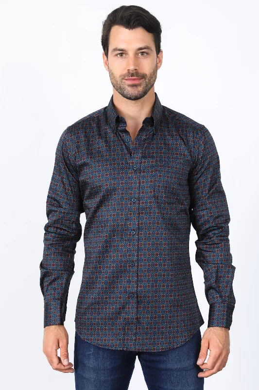 Men's Hunting Shirts for Camouflage and ComfortMens Satin Cotton Modern Fit Navy Long Sleeve Shirt Men's Hunting Shirts for Camouflage and ComfortMens Satin Cotton Modern Fit Navy Long Sleeve Shirt