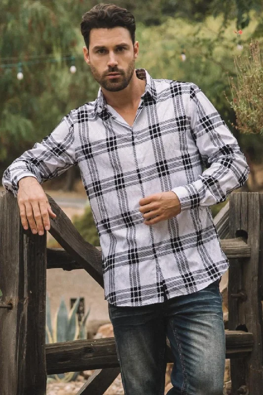 Men's Collared Shirts for Formal OccasionsMen's Checkered Flocked Modern Fit Spandex White Shirt