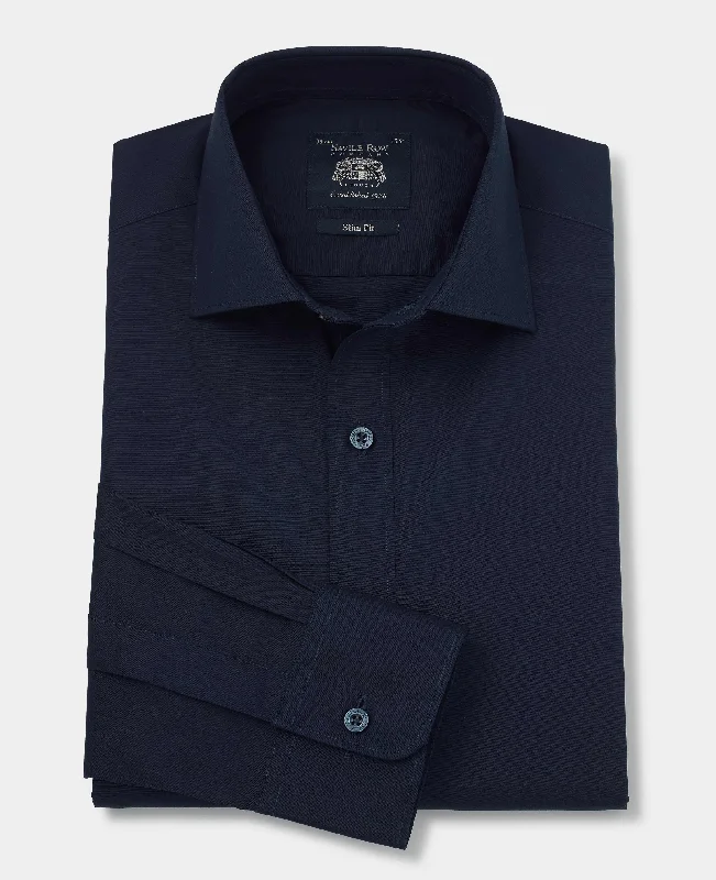 Men's Vintage T-Shirts for a Retro VibeNavy Slim Fit Stretch Formal Shirt - Single Cuff Men's Vintage T-Shirts for a Retro VibeNavy Slim Fit Stretch Formal Shirt - Single Cuff