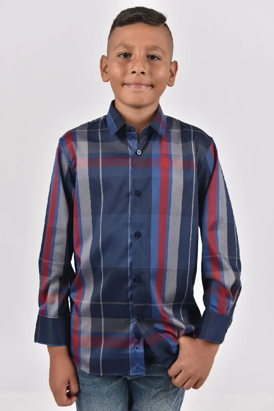 Men's Oxford Shirts for a Preppy StyleKid's Modern Fit Navy Plaid Digital Print Shirt
