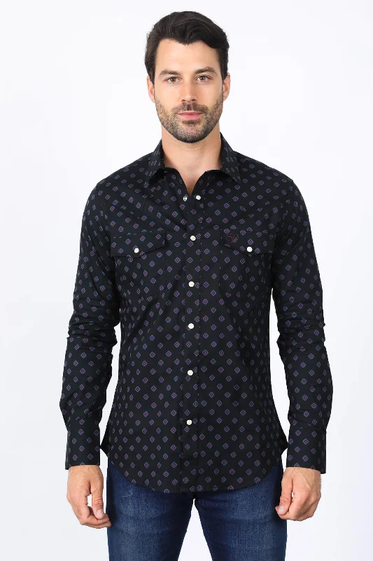 Men's Skinny-Fit Shirts for a Trendy LookMens Western Modern Fit Black Long Sleeve Shirt with Snaps Men's Skinny-Fit Shirts for a Trendy LookMens Western Modern Fit Black Long Sleeve Shirt with Snaps