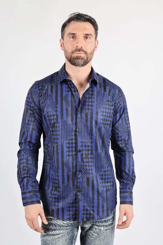 Men's French-Cuff Shirts for a Sophisticated EdgeMens Modern Fit Stretch Foiled Navy Long Sleeve Shirt Men's French-Cuff Shirts for a Sophisticated EdgeMens Modern Fit Stretch Foiled Navy Long Sleeve Shirt