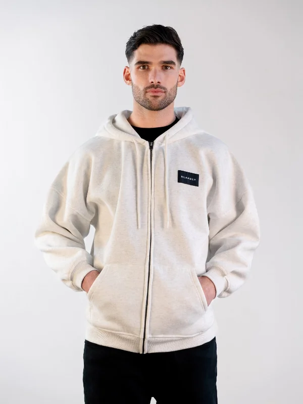 Men's Hoodies for Short MenLabel Relaxed Full Zip Hoodie - Marl White