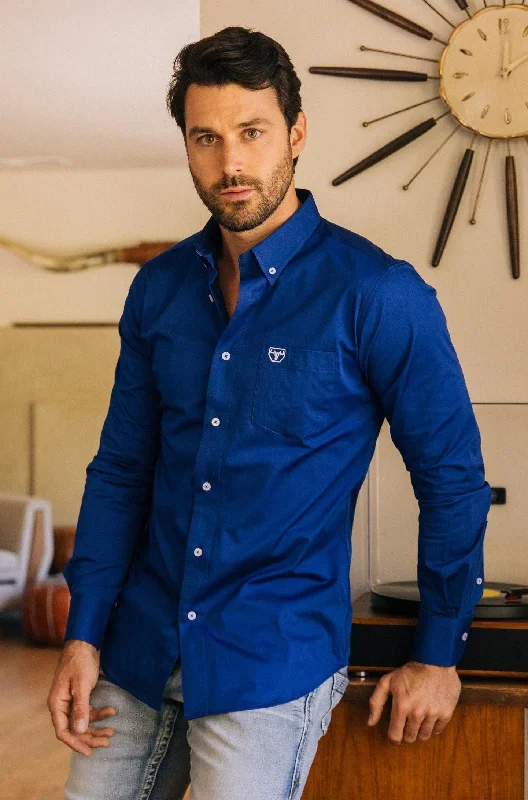 Men's Designer Dress Shirts for High-End FashionMen’s Single Pocket Logo Modern Fit Stretch Dress Shirt - Royal Blue Men's Designer Dress Shirts for High-End FashionMen’s Single Pocket Logo Modern Fit Stretch Dress Shirt - Royal Blue