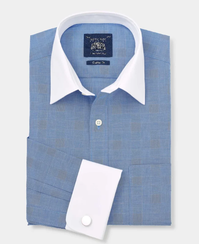 Men's Golf Shirts for On-Course StyleNavy Cotton Prince of Wales Check Classic Fit Winchester Formal Shirt - Double Cuff Men's Golf Shirts for On-Course StyleNavy Cotton Prince of Wales Check Classic Fit Winchester Formal Shirt - Double Cuff
